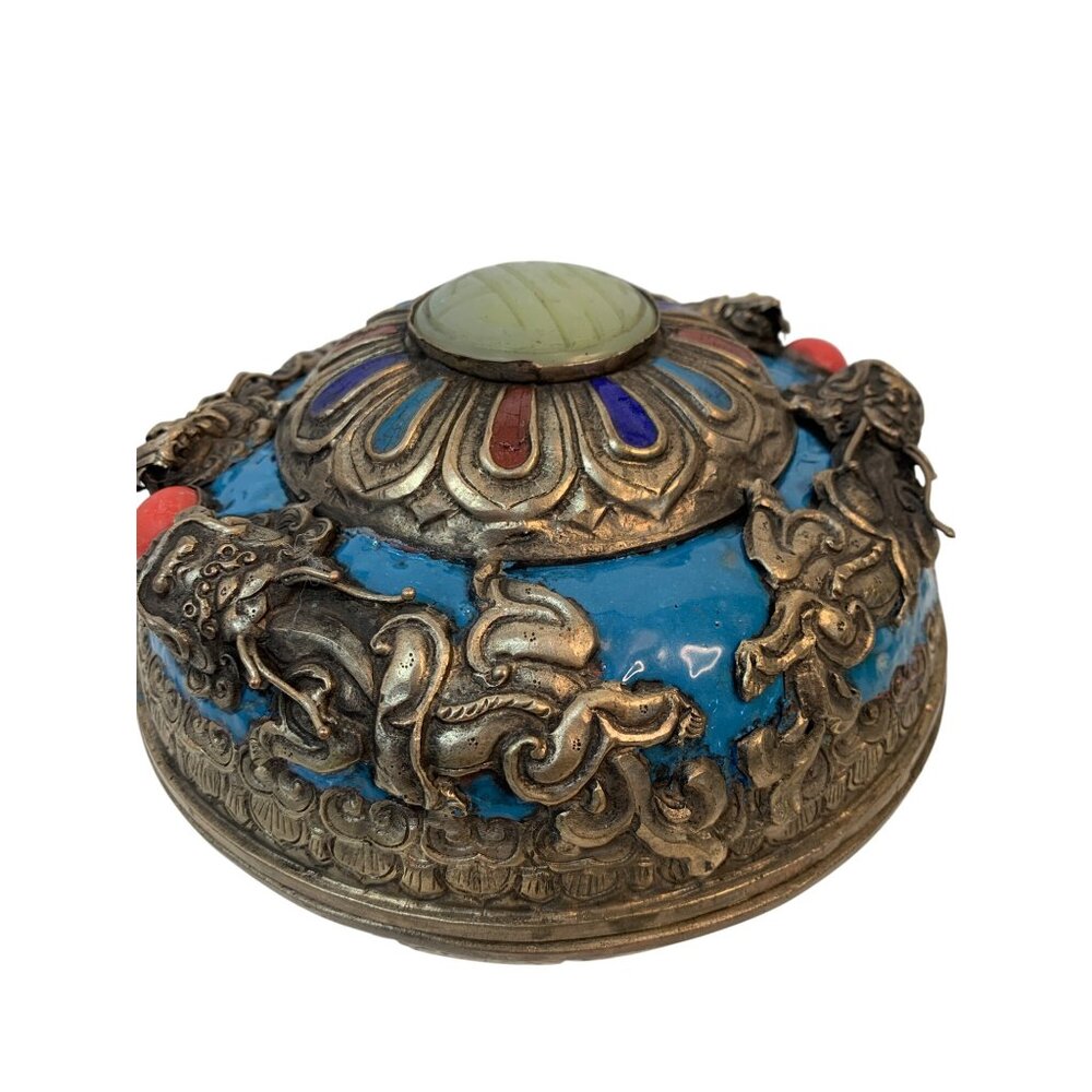 VTG Handcrafted Tibetan Insense Metal Bowl With Lid Enamel 8 X 5 B9033 Trinket